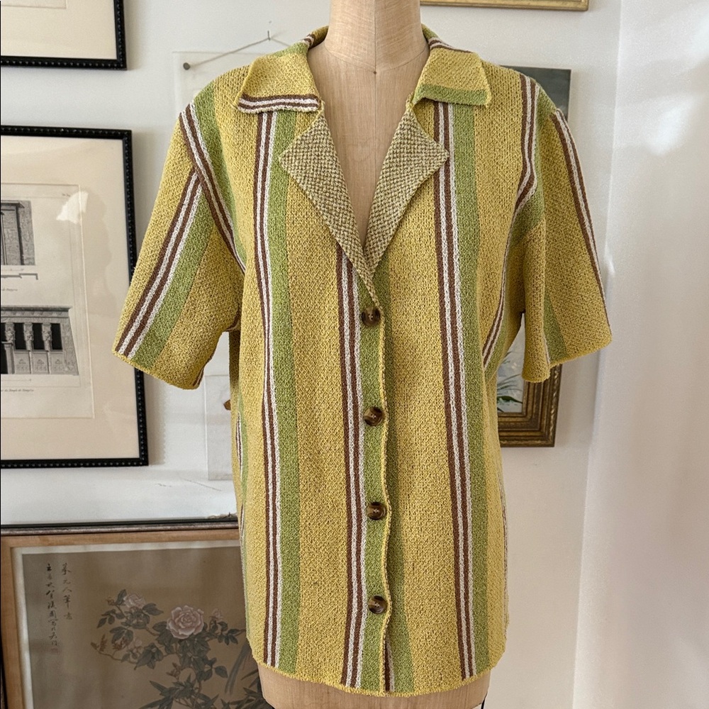 Striped Button Down Shirt - Yellow and Brown